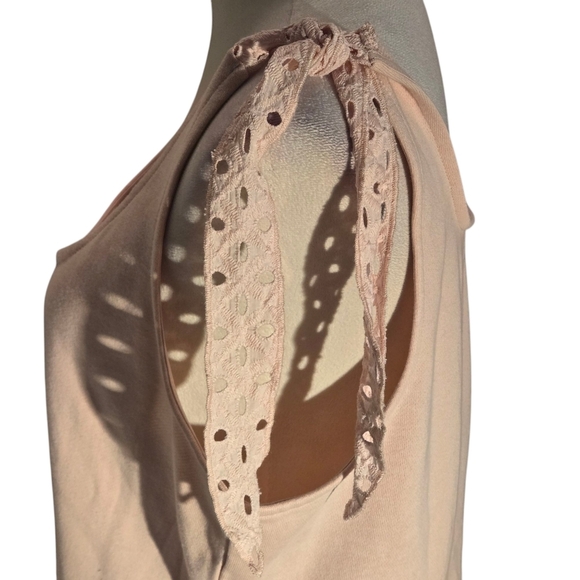 Venus Light Peach Romper Dress Sleeveless Shoulder Ties Front Pockets Women L - Picture 3 of 12